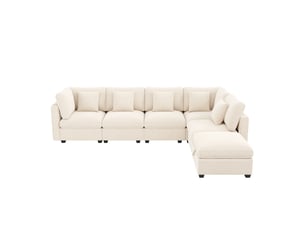 Canapé d'angle réversible convertible SAPGAKS 6 places Velours côtelé beige avec coffre de rangement