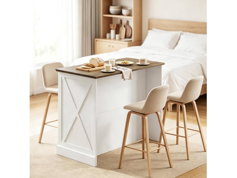  Îlot de cuisine fixe 106,4x57x92 cm avec 2 tiroirs, blanc et brun antique  - Conforama D