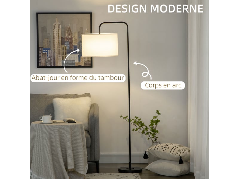  Lampadaire sur pied salon en métal noir moderne avec abat-jour câble de 180 cm noir 64 x 38 x 163,5 cm  - Conforama A
