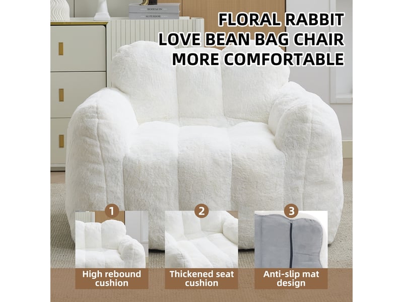 Pouf poire - pouf love, siège pour adultes, prêt à l'emploi sans montage et facile à déplacer, convient aux salons, blanc - Conforama W