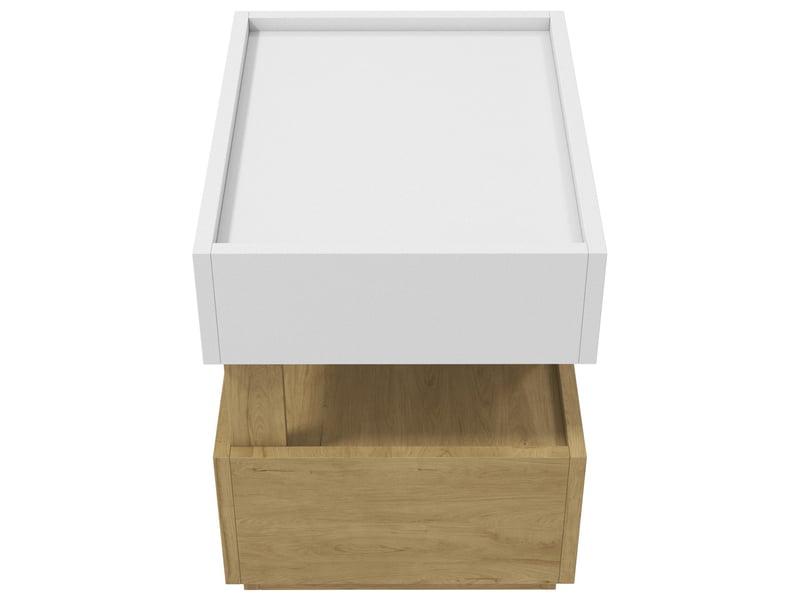  Table de chevet 2 tiroirs led et charge sans fil 50x40x50 cm blanc et bois naturel  - Conforama R