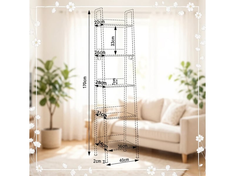 Bibliothèque escalier ouverte, étagère de rangement polyvalente pour salle de bain et salon - Conforama C
