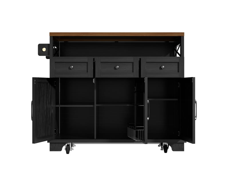  Îlot de cuisine 118x43x98 cm plateau rabattable métal mdf noir  - Conforama A