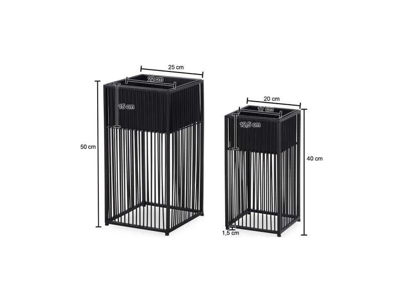  Lot de 2 cache-pots carrés sur pied 25 et 20 cm en fer noir  - Conforama E