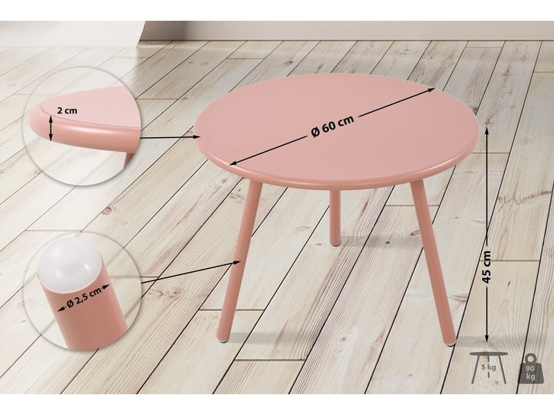 Table basse ronde intérieur extérieur en polypropylène couleur rose – ø 60 cm résistante aux intempéries 10_0009229  - Conforama B