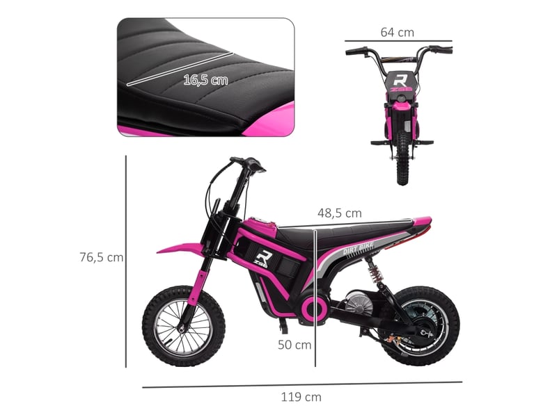  Moto électrique enfant 24v - accélérateur poignée, klaxon - 8-16 kmh - rose  - Conforama D