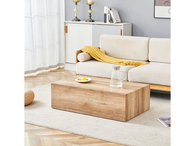  Table basse rectangulaire avec surface effet bois sans montage - lpospi - structure monobloc en mdf bois 90 × 50 × 30 cm  - Conforama B