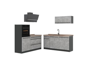 Vicco cuisine, bétonanthracite, 160cm plan de travail chêne doré
