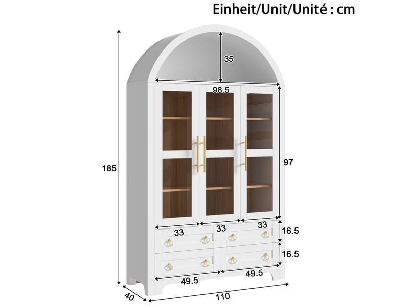 Buffet haut 3 portes vitrées et 4 tiroirs blanc evryae - Conforama E