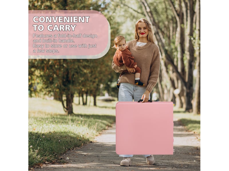 Table pliante portable 125x61 cm – rose – hauteur réglable 58 à 74 cm, poignée de transport, charge 135 kg - Conforama D