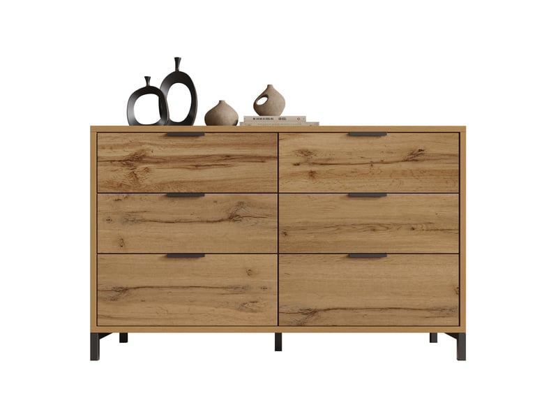  Commode à 6 tiroirs style industriel – chêne foncé – 120 x 40 x 76 cm  - Conforama A