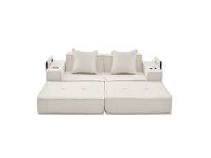 Canapé-lit modulaire ulevr 2 places avec poches latérales, velours côtelé beige, 162 x 78 x 66 cm, 2 coussins et porte-gobelets