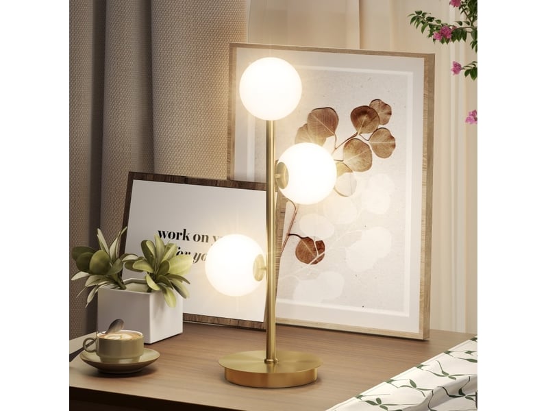  Lampe de table 24x24x53 cm 3 abat-jour sphériques — laiton antique  - Conforama B