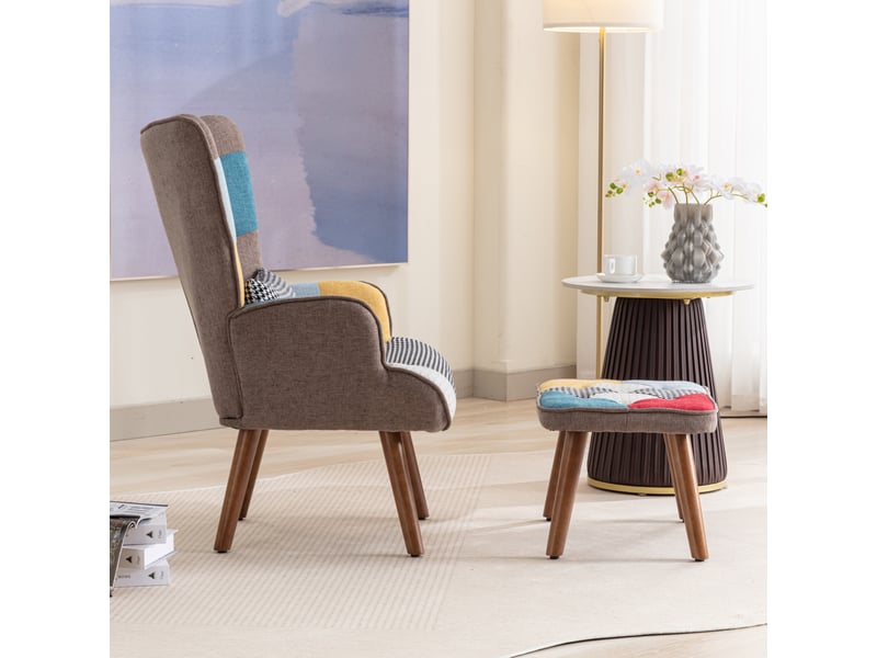  Fauteuil de détente assorti avec repose-pieds, dossier et coussin, combinaison de fauteuil de détente pour salon  - Conforama D