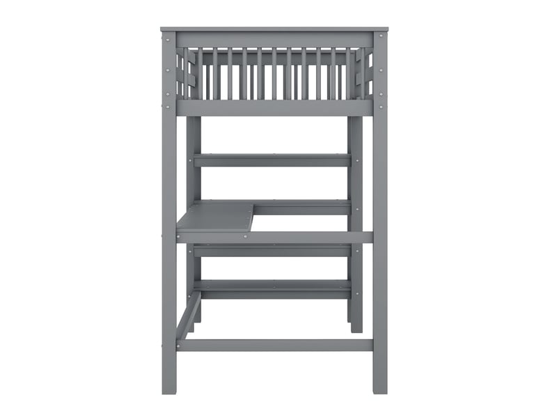  Lit mezzanine enfant gris 90 × 200 cm, bureau sous le lit et compartiments de rangement, sans matelas  - Conforama D