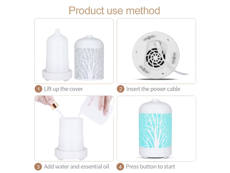  Diffuseur d'huiles essentielles 100 ml – 7 couleurs changeantes, arrêt automatique  - Conforama D