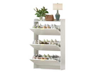 Meuble à chaussures avec 3 abattants, rangement compact pour entrée, en panneau de particules blanc 76 × 23 × 118 cm
