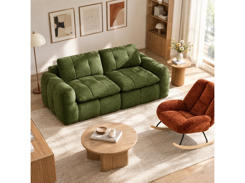  Canapé 2 places, revêtement en tissu chenille, sans assemblage, vert  - Conforama C