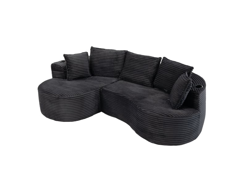  Canapé bogesofa 3 places 250x152x82 cm avec coussin, porte-gobelets et poche latérale, gris foncé  - Conforama B