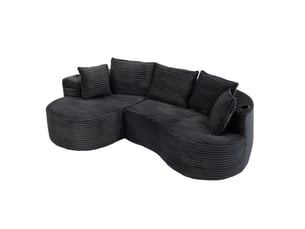 Canapé bogesofa 3 places 250x152x82 cm avec coussin, porte-gobelets et poche latérale, gris foncé