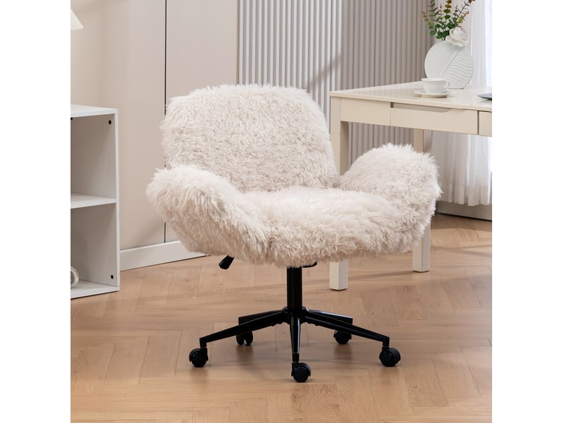  Chaise de bureau beige en tissu bouclé avec accoudoirs rabattables et roulettes  - Conforama E