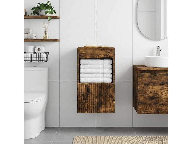  Armoire de salle de bain, meuble de rangement chêne fumé 30x44.5x50 cm  - Conforama D