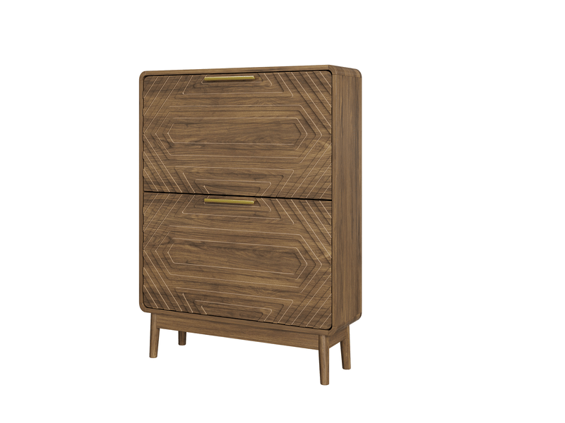  Meuble à chaussures 60 cm en mdf bois foncé, 2 portes abattantes, style campagne, rangement d'entrée élégant  - Conforama A