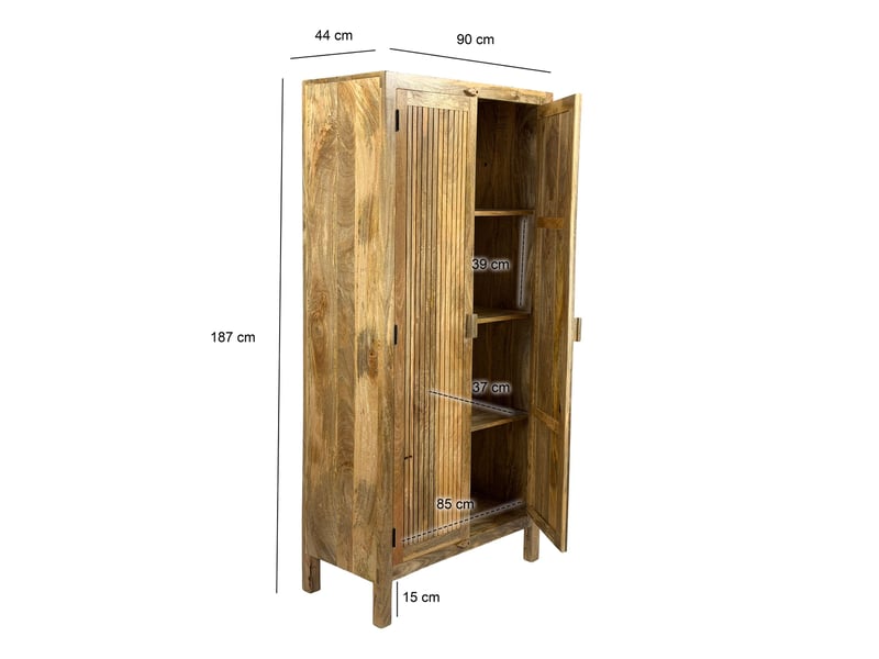 Finebuy armoire en manguier massif naturel 187cm - armoire de salon haute - armoire polyvalente style campagne - armoire à 2 portes - armoire design en bois massif faite à la main  - Conforama D