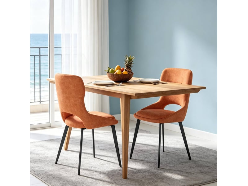 Lot de 2 chaises de salle à manger orange en chenille et métal  - Conforama C