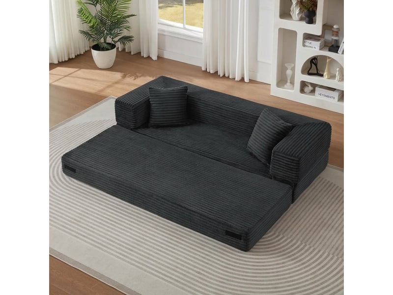  Canapé convertible velours côtelé 3 places gris foncé sans armature 200 cm  - Conforama D