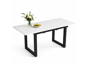 Table extensible, 140-180x80x75 cm, style industriel, pratique, plateau mdf, piètement métal, coloris blanc et noir