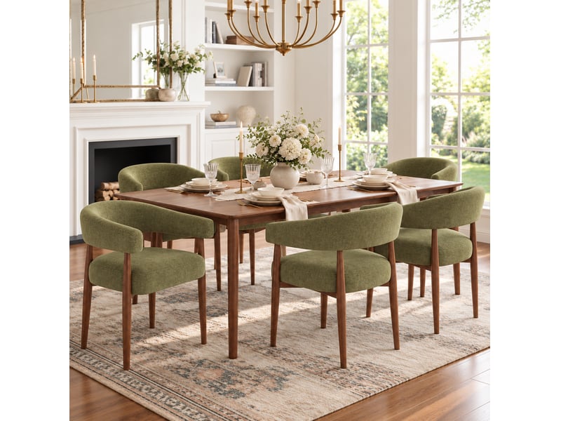  Lot de 4 chaises de salle à manger avec accoudoirs 60x59x75 cm en chenille vert olive  - Conforama B