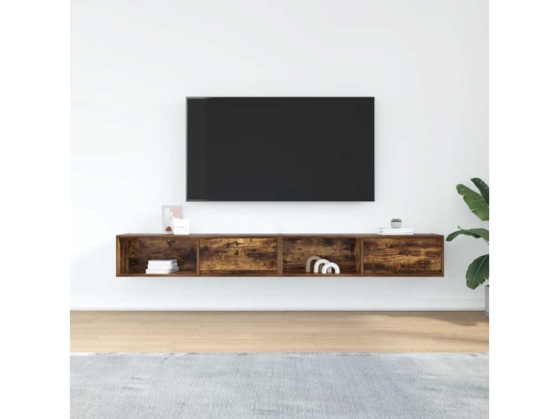  Lot de 2 meuble tv bas salon chêne fumé 100x31x25,5 cm bois d'ingénierie  - Conforama C
