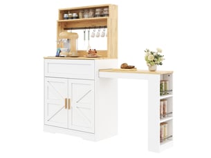 Buffet de cuisine meuble cuisine rangement avec 2 portes et niveaux de rangement, avec plan de travail coulissant, 146 x 40 x 142 cm blanc