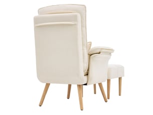 Fauteuil 85x78x112 cm, fauteuil salon avec repose-pieds, dossier réglable 5 positions, ergonomique, bois et lin, beige