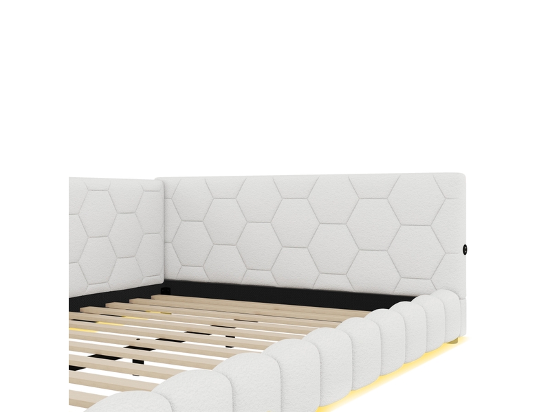 Canapé-lit 90x200cm, lit 1 place avec led, tête de lit, dossier et sommier, charge, lit enfant et adulte, velours blanc, sans mtelas - Conforama R