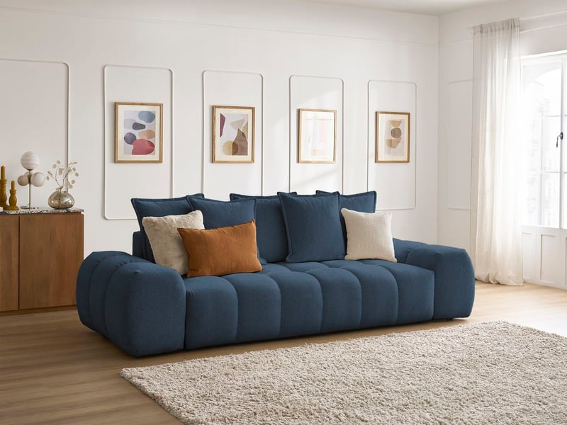  Bobochic canapé droit fixe 3 places everest tissu chiné bleu foncé EVEREST - Conforama B