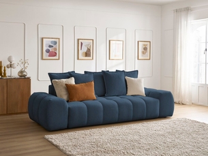 Canapé droit fixe BOBOCHIC EVEREST 3 places Tissu bleu