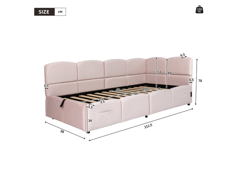  Lit coffre rembourré 90x200cm coloris rose velours lit enfant rose - Conforama C