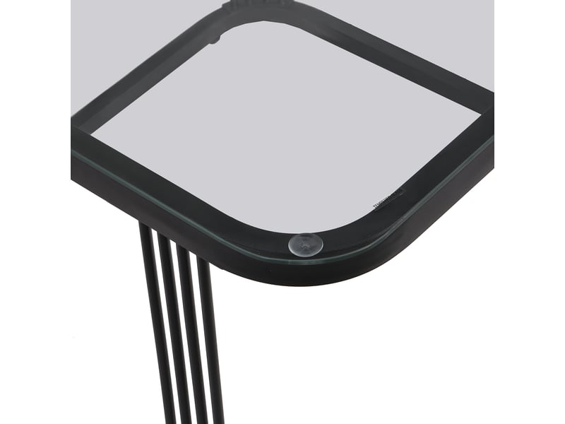 Tables basses gigognes avec 2 tiroirs, plateaux en verre et effet marbre, structure noire en mdf et métal - Conforama E