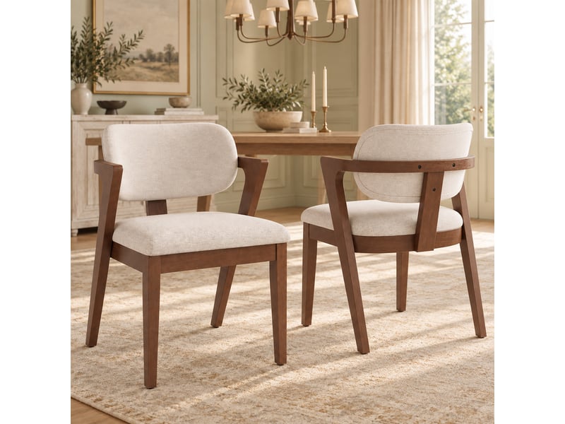  Lot de 2 chaises de salle à manger 56x57.5x79 cm structure en hévéa massif revêtement effet lin décor noyer et beige avoine OPULERANE TRADING LTD - Conforama B