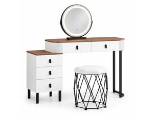 Coiffeuse 5 tiroir(s) Miroir LED intégrée avec 1 tabouret(s) inclu(s) <strong>DESVIAE</strong> <strong></strong> coloris bicolore