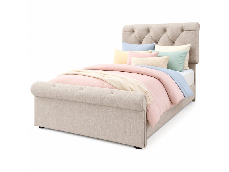  Lit avec tiroirs, lit simple 90x200 cm avec 2 tiroirs et tête réglable, matelas inclus, coloris naturel  - Conforama A