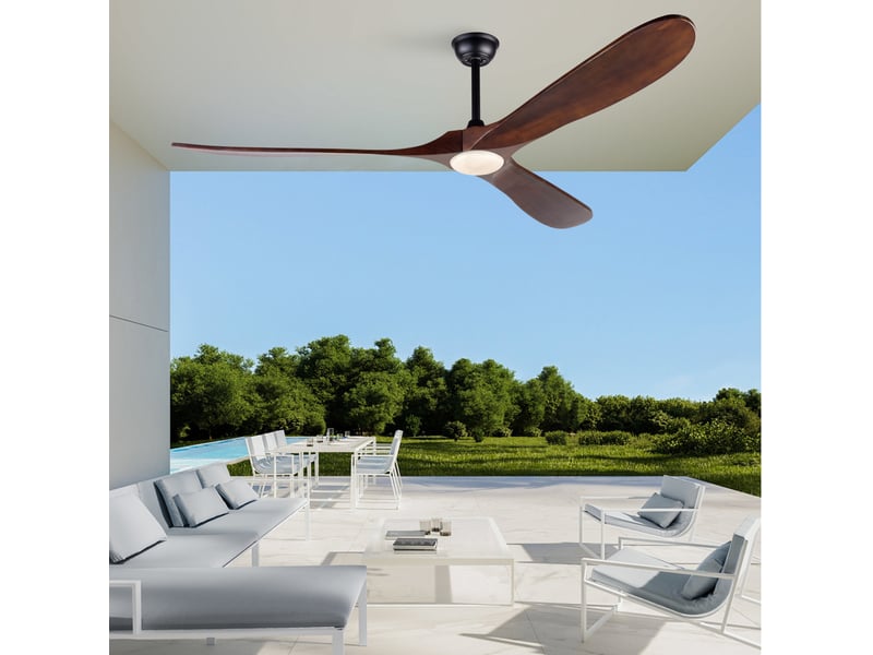  Ventilateur de plafond 176 cm avec led dimmable, télécommande et 3 pales en bois  - Conforama D