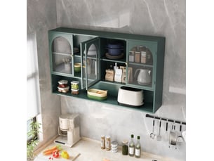 Armoire murale 4 portes 120x23x70 cm verre gris métal vert foncé