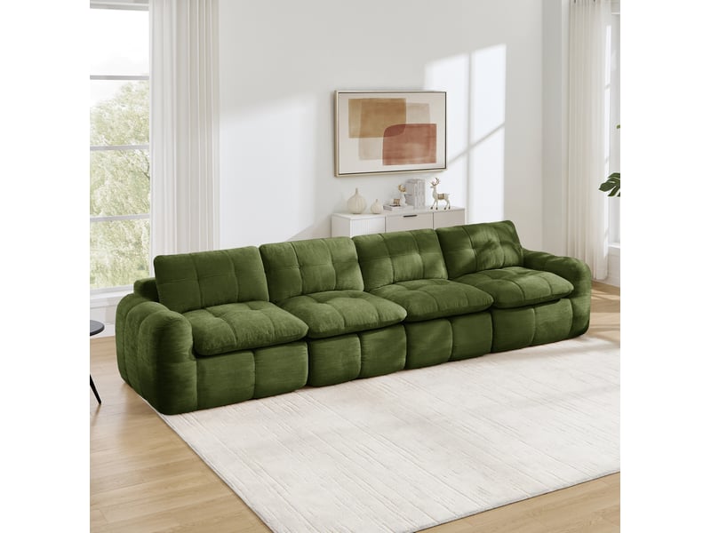 Canapé modulable 334x97x68 cm 4 places en chenille vert - Conforama D