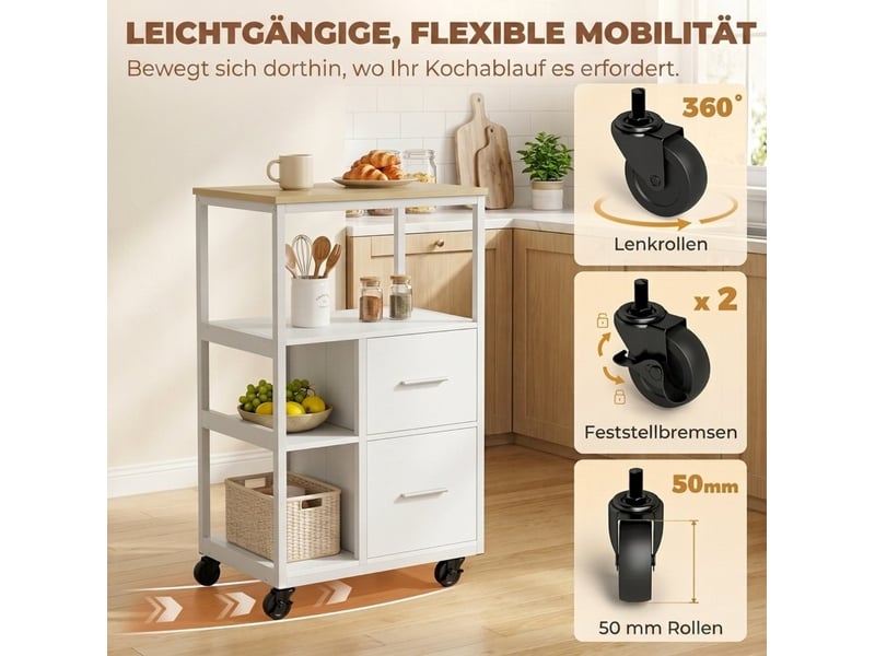 Desserte de cuisine à roulettes 2 tiroirs et rangement ouvert evryae - Conforama D