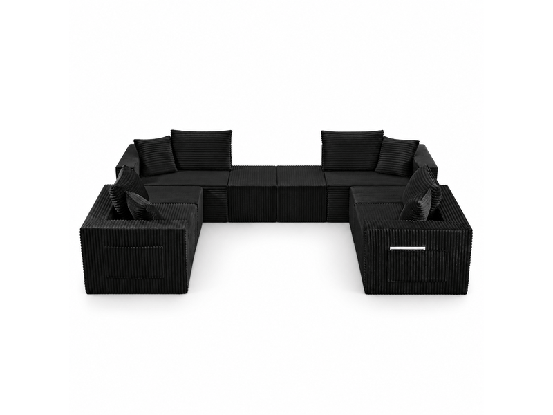 Canapé modulable 8 places en velours côtelé noir, assise souple et modules repositionnables IKSETERA TRADING LTD - Conforama A