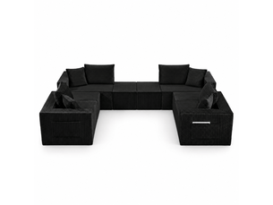 Canapé modulable 8 places en velours côtelé noir, assise souple et modules repositionnables