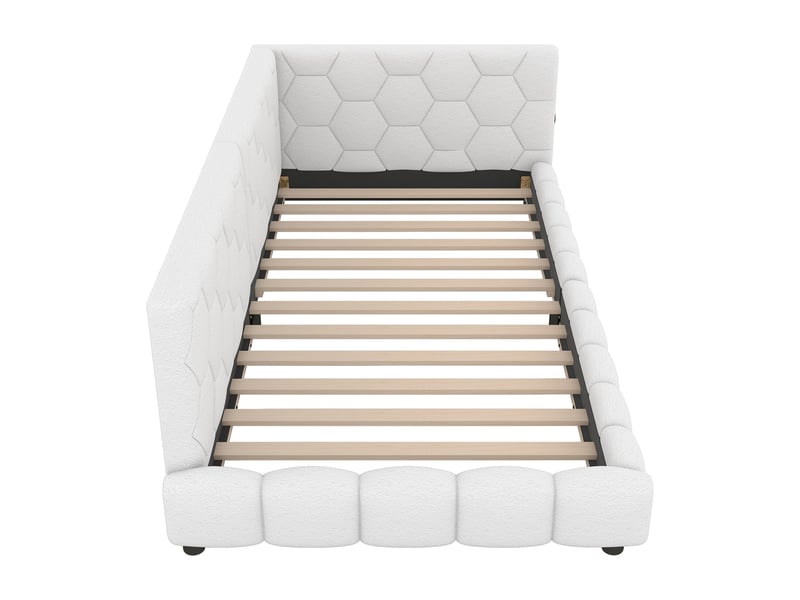  Lit de jour 90x200 canapé lit blanc velours avec lumière led et port usb type-c  - Conforama W